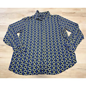 Rachel Roy Women XL Blouse Button Down Art Deco Long Sleeve Blue Black